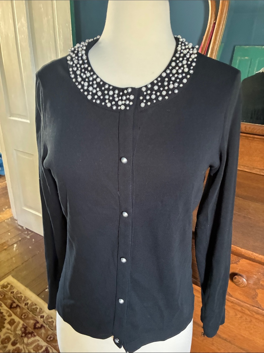 Rafaella Black Pearl Collar Cardigan